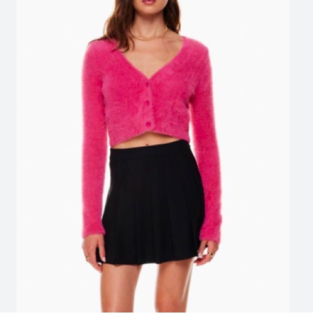 Aritzia Sunday Best Reese cardigan 2XS barbie pink cropped fuzzy knit